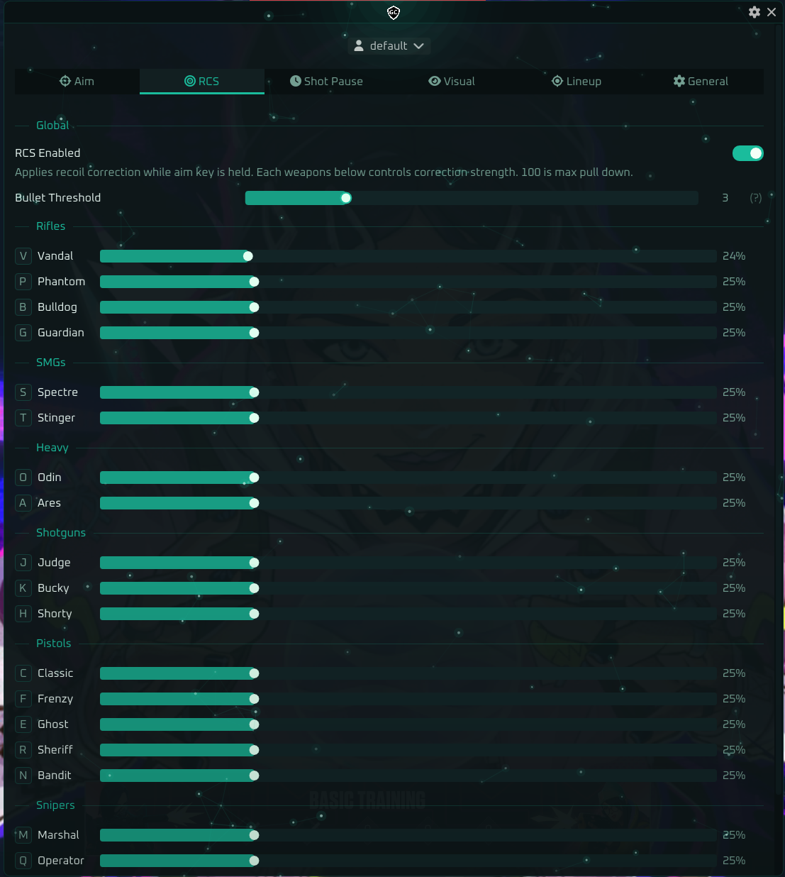 Valorant Suite menu — tab 3
